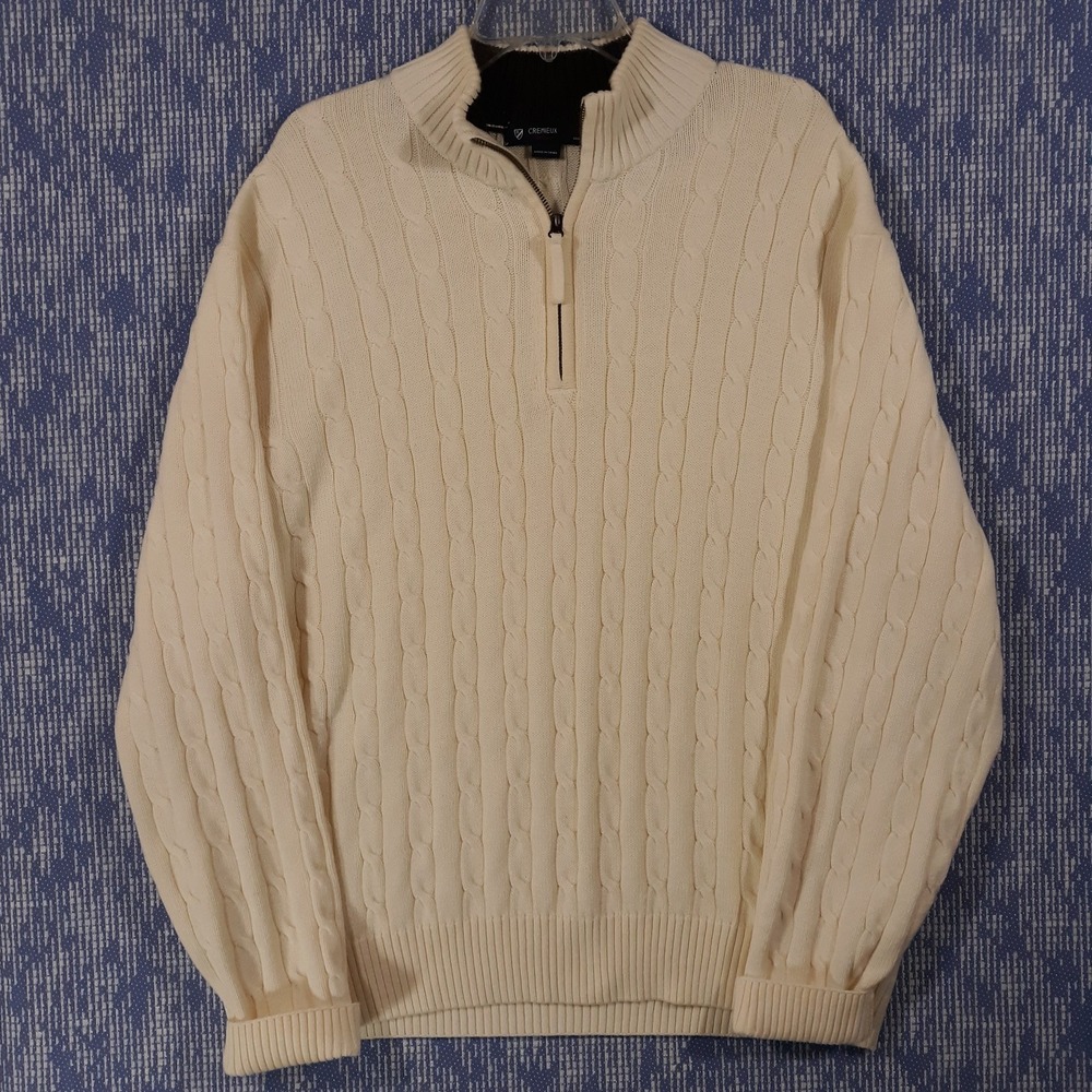 Cremieux Classics Sweater Mens XL Cable Knit Beige 1/4 Zip Pullover Heavyweight